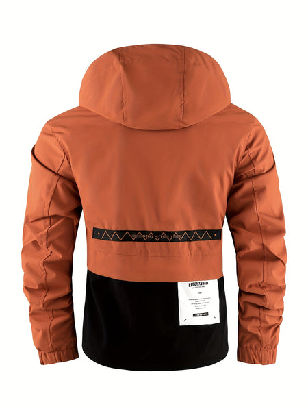 Men's Spring Autumn New Hooded Thin Jacket Men's Outdoor Warm Storm Jacket Men's Casual Multi-Pocket Cargo Jacket Men's Hat Detachable Zipper Jacket Men's Color Insertion Jacket