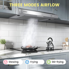 Midea COMFEE' 60 cm Visor Cooker Hood – Practical Home LED Under Cabinet Hood, Wall-Mounted Extractor Fan for 600 mm Kitchen Spaces, Top Vented Range Hood in Stainless Steel [Energy Class B]