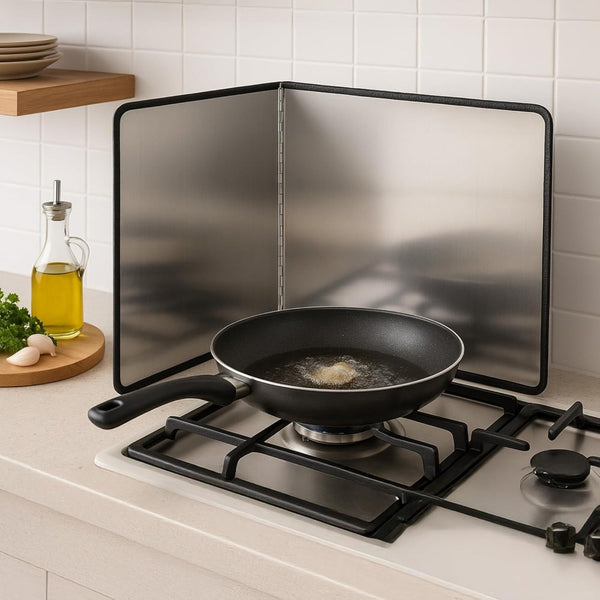 1pc Heat-Resistant Stainless Steel Stove Splash Guard - Nonstick Oil Baffle Plate with Thermal Insulation, Splatter Shield & Covered Edges for Safe Cooking, Durable & Easy Clean - Perfect Kitchen Gift for Home Chefs, Sleek Metallic Finish | Easyclean Surf