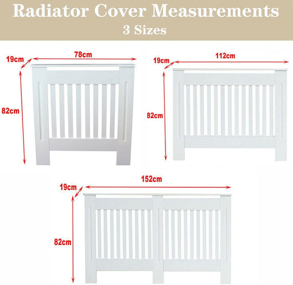 Radiator Cover Cabinet Large Small Wooden Radiator Cover, White Wood Painted MDF Cabinet Heater Cover Cabinet, Slats, Grill, Wood Top Shelf Easy Assembly for Living Room, Hallway, Bedroom Decoration