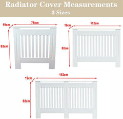 Radiator Cover Cabinet Large Small Wooden Radiator Cover, White Wood Painted MDF Cabinet Heater Cover Cabinet, Slats, Grill, Wood Top Shelf Easy Assembly for Living Room, Hallway, Bedroom Decoration