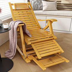 Natural/ Brown Rocking Chair/Lounge Chair Recliner Load-Bearing 150kg Comfort Bamboo Loungers Deck Chair Adjustable Handrail Home Chair Gifts Stable Ergonomic