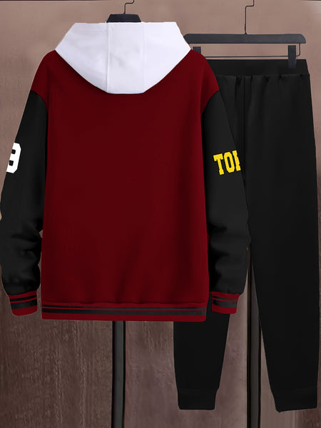 Men's Fashion Casual 69 Set - Color Block Campus Style Jacket - A-69 Letter Print - Excludes Innerwear and Hat - Xingfan OBM
