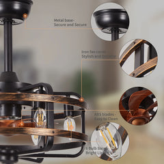 Farmhouse Ceiling Fans with Light 3 Speeds Reversible Ceiling Fan Remote Control Timing Flush Mount Low Profile Vintage Ceiling Fan with Lights Bedroom Kitchen 6* E12 Bulb