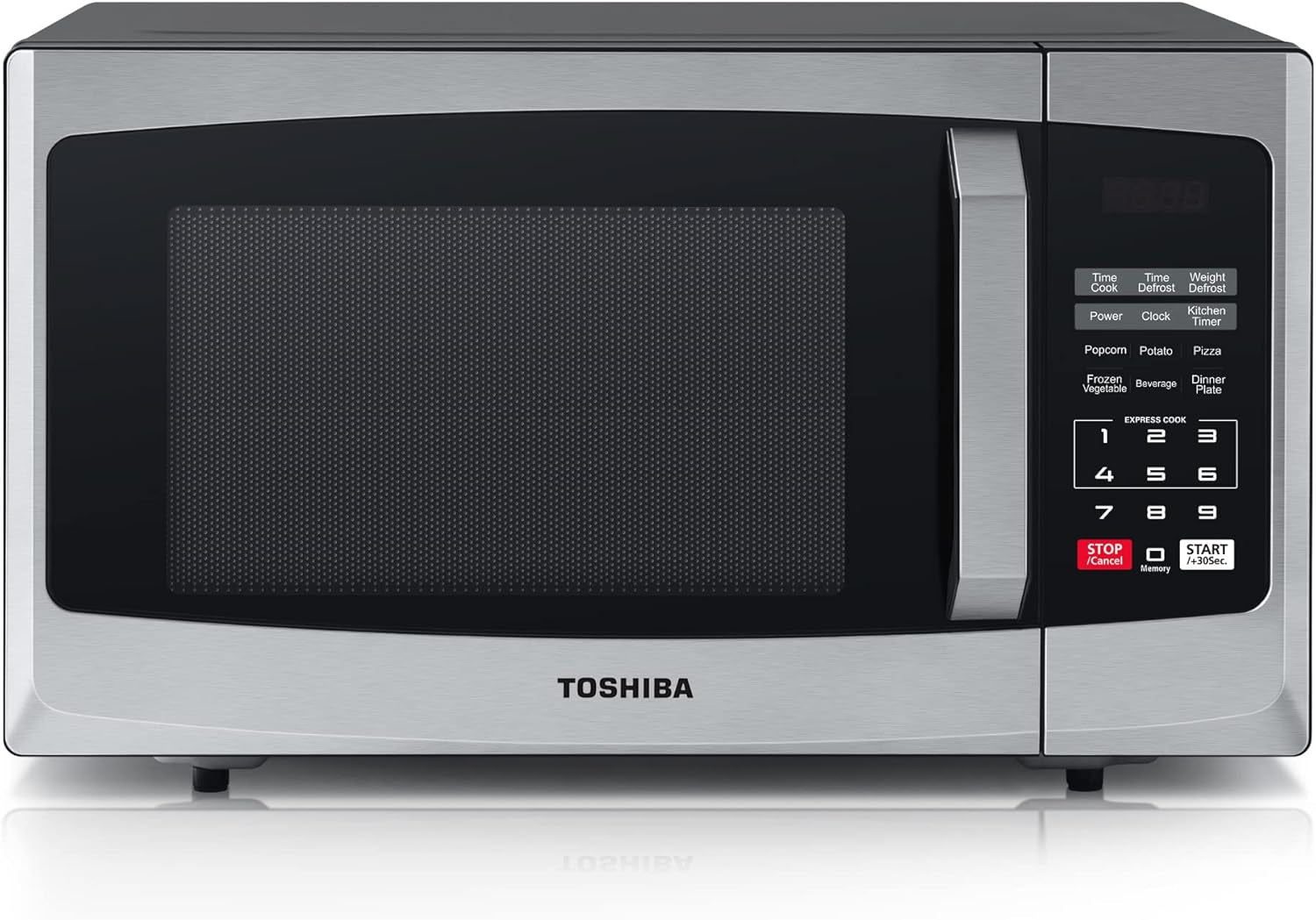 Toshiba 800W 23L Microwave Oven with Digital Display, Auto Defrost, One-Touch Express Cook, 6 Pre-Programmed Auto Cook Settings, and Easy Clean - Stainless Steel Door Handle Microwave - ML-EM23P(SS)