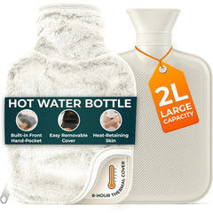 Hot Water Bottle - 2L Hot Water Bottle for Pain Relief, Hand and Foot Warmer - Luxury, Soft and Washable Hot Water Bag for Hot and Cold