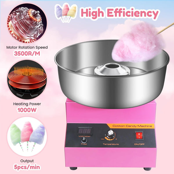 Candy Floss Machine, 1000W Cotton Candy Machine Commercial with Stainless Steel Bowl, Sugar Scoop, Pink Candy Floss Makers for Kids, Home, Birthday, Parties, Festival, Carnival, Candy Machine for Girl