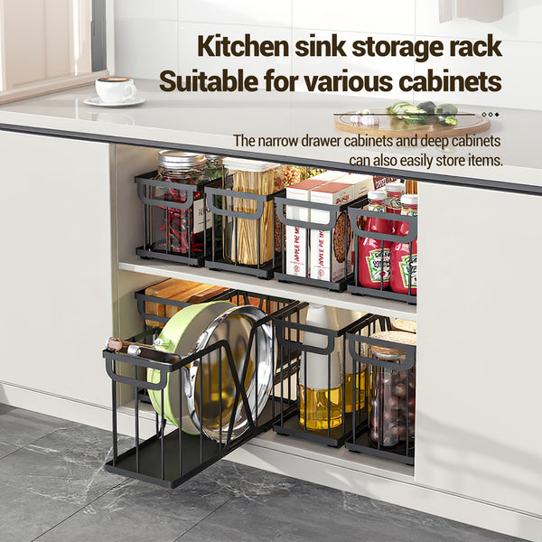 Pull Out Cabinet Organizer, Kitchen Storage Rack, Pull Out Drawers for Countertop and Cabinet, Sliding Rack, Ideal for Kitchen Miscellaneous Items, Available in 1pc or 2pcs Set