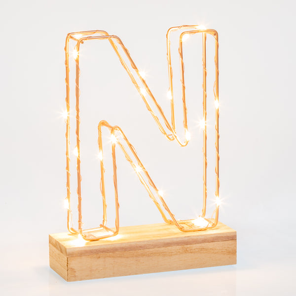 Light Up Letter | LED Alphabet Wire Frame Letter Lights | Rose Gold Copper Initials | Personalised Lighting | Battery Powered | For The Office Living Room Bedroom | Gift For Her
