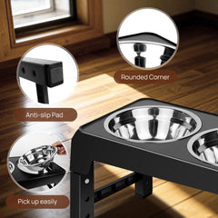 Dog Food Bowl Stand with 4 Customisable Heights | Dog Feeding Station Non-Slip Elevated Feeder for Improved Digestion | Fits 2 Standard Bowls
