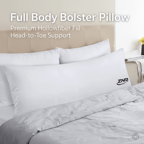 Full Body Bolster Pillow Hollowfiber Filled Long Body Pillow, Medium Firm Support Cushion for Side Sleepers, Maternity Comfort, Back & Neck Support