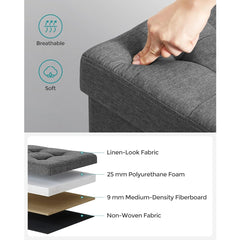 Storage Stool Padded Foldable Bench, Chest with Lid, 40L Capacity, Holds Up to 300kg, for Bedroom, Hallway, Living Room
