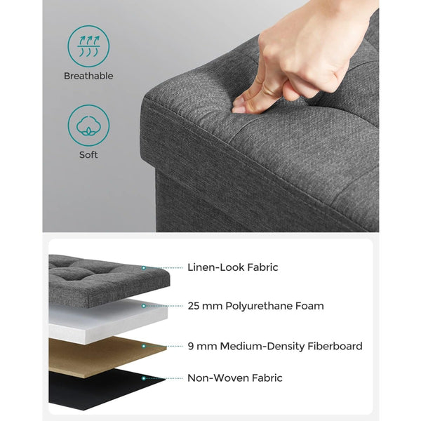 Storage Stool Padded Foldable Bench, Chest with Lid, 40L Capacity, Holds Up to 300kg, for Bedroom, Hallway, Living Room