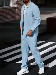 Men's 2pcs Casual Suit, 2-Pocket Shirt and Pants Set for Spring/Autumn, Suitable for Work and Leisure Sports