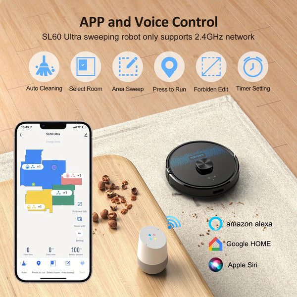 Lubluelu 2025 Latest SL60 Ultra 4500Pa Robot Vacuum And Mop Combination, Automated Vacuum, Self-Recharging, Anti-Siphon, 55Db Quiet Operation, Ultra-Slim Design, 5 Mapping Options, 24 Restricted Areas for Pet Hair on Carpets And Hard Floors