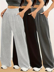 3pcs Women'S Pants - Wide Leg Leggings with Side Pockets, Non-Slip Grip, Machine Washable Pants for, Lounge - All-Season Pants in Grey/Black/ - Ideal for Home & Outdoor Use, Leggings, Apparel, Casual Style, Durable Fabric, Tights, Design, Breathable Mater