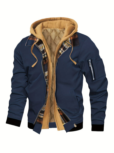 Pearson OBM Men'S Winter New Korean-Style Hooded Jacket, a Casual And Trendy Outerwear, Solid Color, Formal Style, with Zipper Details