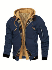 Pearson OBM Men'S Winter New Korean-Style Hooded Jacket, a Casual And Trendy Outerwear, Solid Color, Formal Style, with Zipper Details