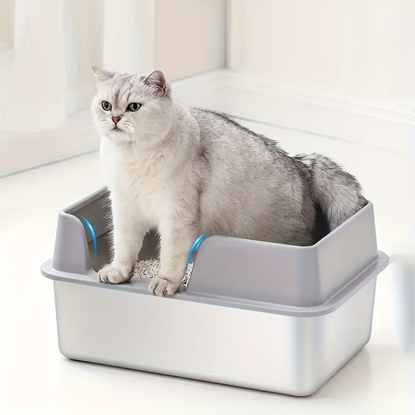 XL Stainless Steel Cat Litter Box, Large Cat Litter Tray with High Sides Anti Leakage, Odor Control, Metal Litter Box with Anti-slip Bottom, Easy Cleaning Kitten Litter Tray for Cats, Black Grey
