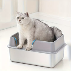 XL Stainless Steel Cat Litter Box, Large Cat Litter Tray with High Sides Anti Leakage, Odor Control, Metal Litter Box with Anti-slip Bottom, Easy Cleaning Kitten Litter Tray for Cats, Black Grey