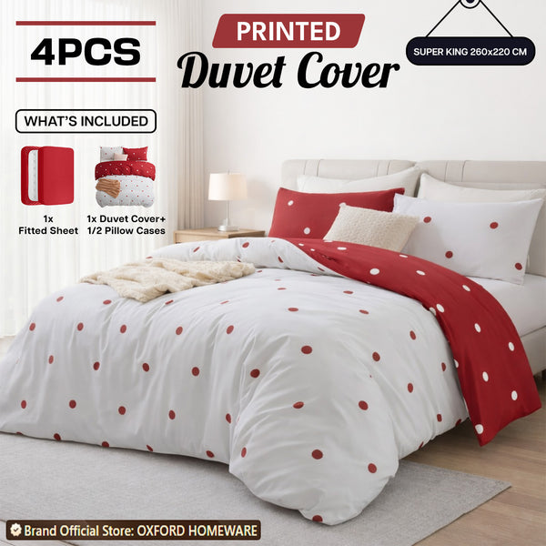 4pcs Printed Duvet Cover Set – Ultra-Soft & Breathable Microfiber Complete Bedding Set with Matching Pillowcases and Brushed Solid Color Fitted Sheet, Machine Washable, Available in All UK Sizes