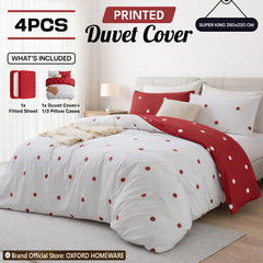 4pcs Printed Duvet Cover Set – Ultra-Soft & Breathable Microfiber Complete Bedding Set with Matching Pillowcases and Brushed Solid Color Fitted Sheet, Machine Washable, Available in All UK Sizes