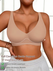 Full-Coverage Push-Up Bra - High Wire-Free Lift, Non-Detachable Padding, Soft T-Shirt Compatible Strap, Casual And Formal Elegant Lingerie, Hand Washable (No Underwire, One-Piece Design)