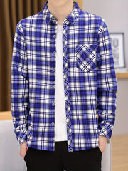 2pcs Set of Long-Sleeved Men'S Shirts, Autumn Men'S Clothing, Plaid Button- Shirts