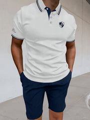 Men'S Polo Shirt Fashion Casual Set Pique Mesh Letter Pattern Top And Bottom