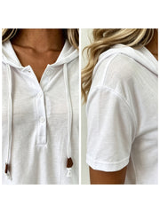 2 Packs Women's Blend Hooded Henley Neck Pullover, Summer Lightweight Breathable Soft Comfortable Top, Casual Relaxed Fit Daily & Workwear Hoodie for Ladies