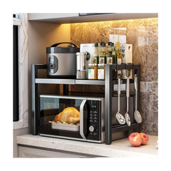 QuickTurn Expandable Microwave Oven Rack Kitchen Countertop Over Microwave Stand Shelf Unit White 2 Tier Space Saving Standing Baker'S Racks for Air Fryer