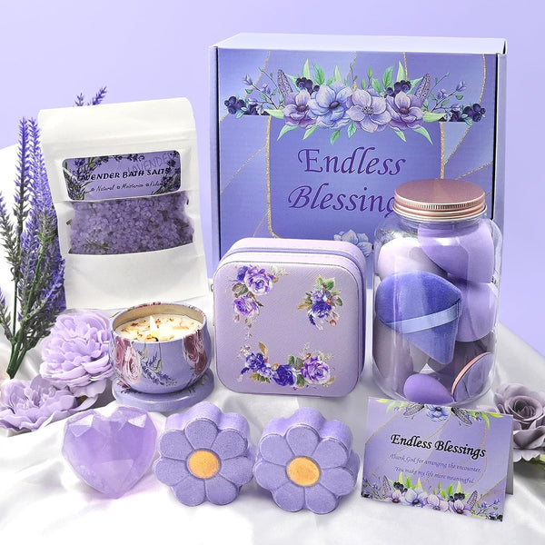 Pamper Birthday Gifts for Women, Unique Friend Gifts for Her, Lavender Self Care Get Well Soon Gifts Set for Mum Sister Wife, Spa Bath Set Bath Bombs Present, Christmas Valentines Mothers Day Gift Box