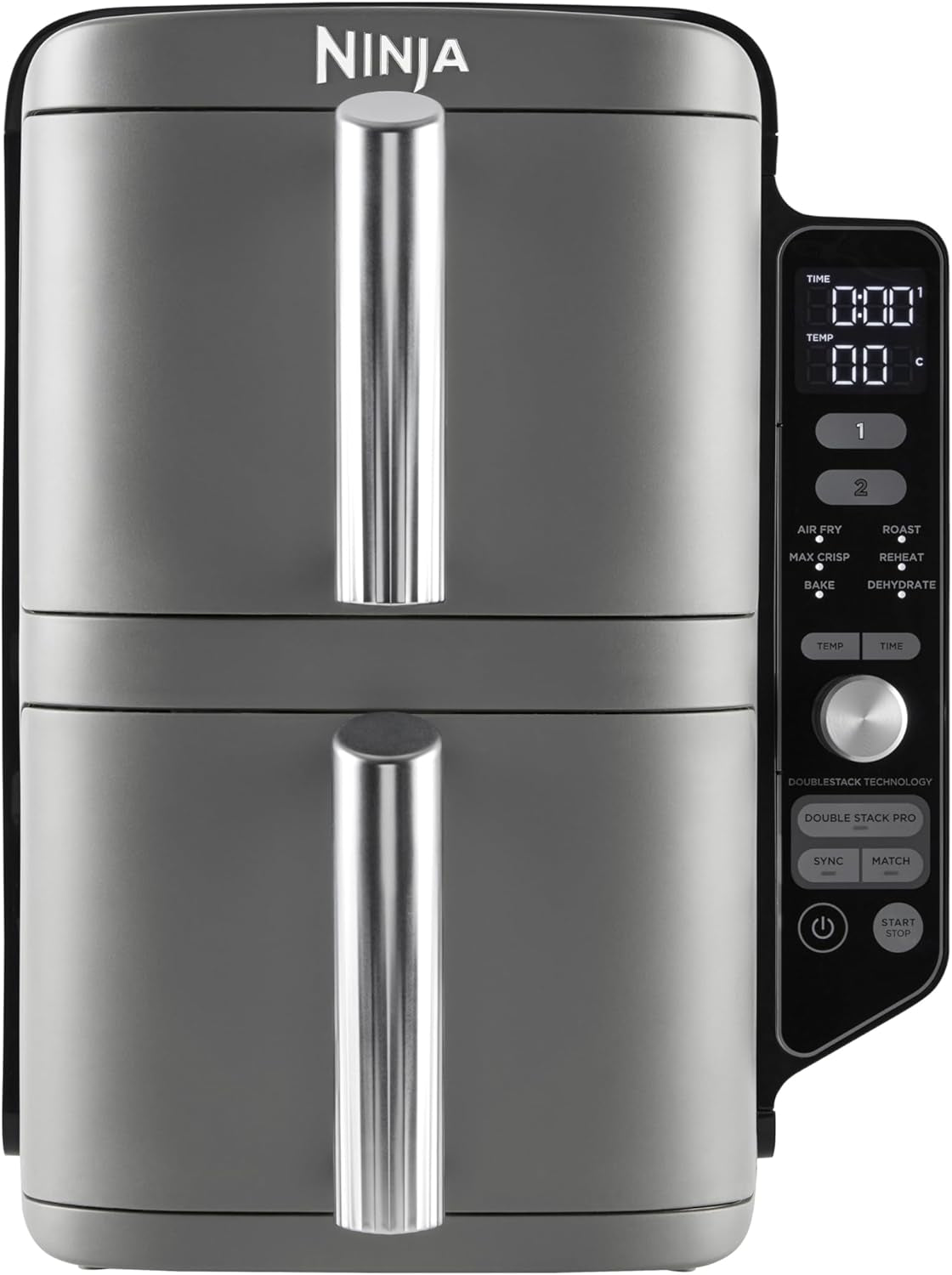 Ninja Foodi Dual Zone Digital Air Fryer, 2 Drawers, 7.6L, 6-In-1, Uses No Oil, Air Fry, Max Crisp, Roast, Bake, Reheat, Dehydrate, Cooks 4-6 Portions, Non-Stick, Dishwasher Safe Baskets, Black AF300UK