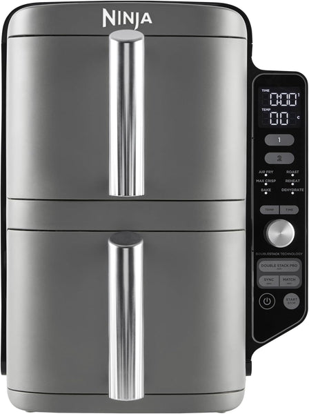 Ninja Foodi Dual Zone Digital Air Fryer, 2 Drawers, 7.6L, 6-In-1, Uses No Oil, Air Fry, Max Crisp, Roast, Bake, Reheat, Dehydrate, Cooks 4-6 Portions, Non-Stick, Dishwasher Safe Baskets, Black AF300UK