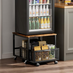1pc Mini Fridge Stand with Storage, 50x50x42.3cm Mobile Refrigerator Stand with Lockable Wheels & Basket, Portable Cart for Kitchen Office - Perfect Home Upgrade