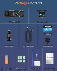 Dash Cam Front and Rear inside 3 Channel Dashcam for Cars 1080P with 64GB Card Adjustable Lens 3 Ways Triple Camera with Night Vision, G-Sensor, Loop Recording, Parking Monitor