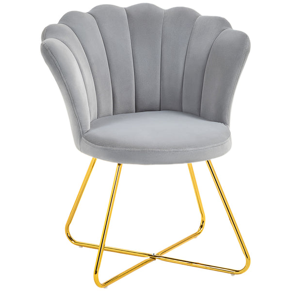 Modern Armchair, Velvet Tufted Accent Chair with Lotus Backrest, Occasional Chair with Steel Legs for Living Room, Bedroom