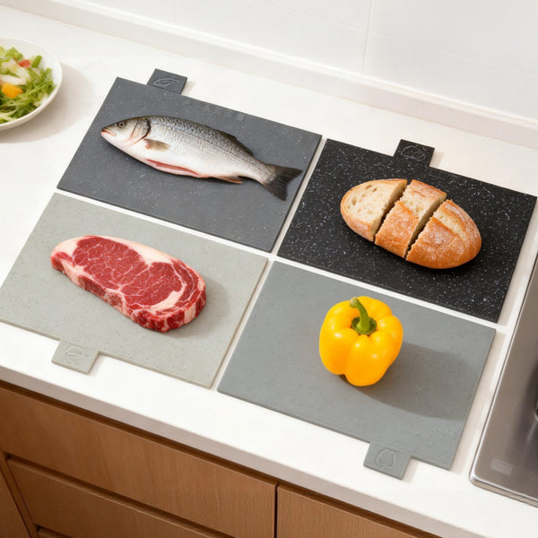 Index Chopping Board Set of 4 Color Coded Plastic Cutting Boards with Storage Stand Non-Slip Non-Porous Kitchen Boards for Meat Fish Vegetables Bread Dishwasher Safe