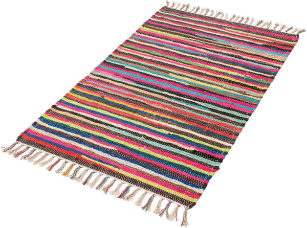 Chindi Rug Rug 100% Recycled Materials Striped Multi Coloured Bold Bright Boho Mats, Area Rugs, Runners, Carpets