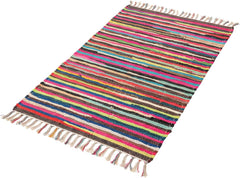 Chindi Rug Rug 100% Recycled Materials Striped Multi Coloured Bold Bright Boho Mats, Area Rugs, Runners, Carpets