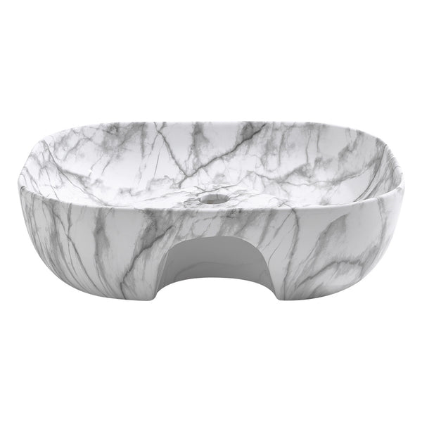 510*410mm Marble Effect Ceramic Sink Basin Bathroom Vanity Countertop Wash Sink w/Waste Kit