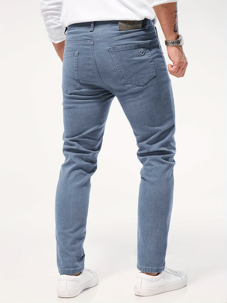 Solid Color Jeans Men'S Slim Fit Straight Leg Easy Versatile Casual Wear Long Pants Men'S Fashion