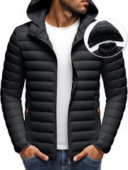 Men's Stand Collar Hooded Jacket - Warm, Windproof Thickened Coat, Detachable Hood, Solid Color Design, Thickened Nylon Fabric for Cold Weather, Casual Style, Zip Closure, Dry Clean Only, Winter Stand Collar Hooded Thickened Coat
