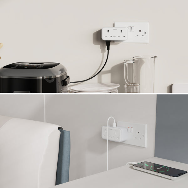 baykul Multifunctional UK Plug Socket with 2 Standard UK Sockets, 2 Schuko Sockets, 3 USB Ports, Max 3250W, Surge Protection, Fire-Resistant Material, Compact and Lightweight for Home/Office/Travel Use ideal for Christmas travel