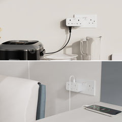 baykul Multifunctional UK Plug Socket with 2 Standard UK Sockets, 2 Schuko Sockets, 3 USB Ports, Max 3250W, Surge Protection, Fire-Resistant Material, Compact and Lightweight for Home/Office/Travel Use ideal for Christmas travel