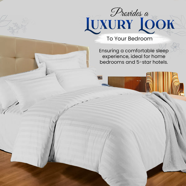 Luxurious Hotel Quality Egyptian Stripe Duvet/Quilt Cover Bedding Set with Pillowcases All Sizes Bedding Set - 3pcs Hypoallergenic Satin Stripes Microfiber Duvet Quilt Cover with Pillow Cases - Soft Comfortable, Durable Breathable & Anti-Wrinkle Duvet Cov