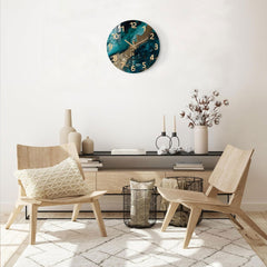 Green Marble Wooden Wall Silent Clock