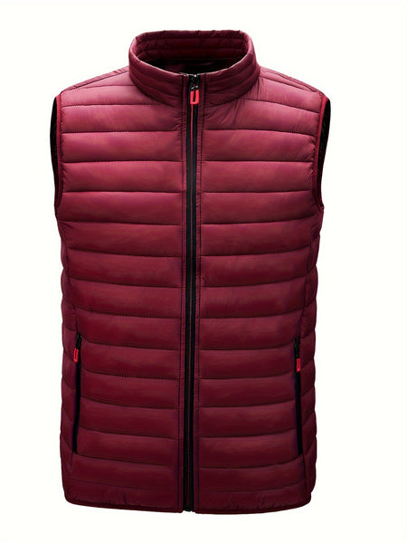 Men'S Lightweight Vest, Men'S Jacket, Autumn And Winter Vest, Stand-Up Collar Solid Color Casual Zipper Pocket Vest
