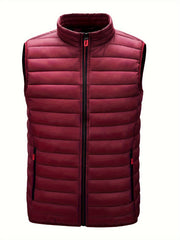 Men'S Lightweight Vest, Men'S Jacket, Autumn And Winter Vest, Stand-Up Collar Solid Color Casual Zipper Pocket Vest