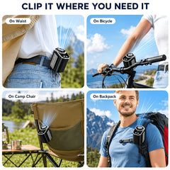 Portable Wearable Belt Fan with AI Oscillation & Flashlight - Clip-On Hands-Free Cooling System Suitable for Camping, Hiking, Night Shift, /Outdoor Use, - Fan for and Night Patrols